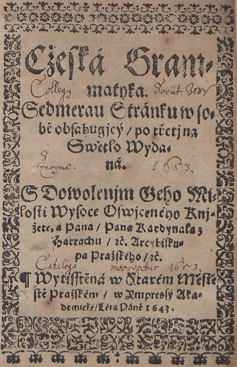 Česká grammatyka sedmerou stránku v sobě obsahující, po třetí na světlo vydaná